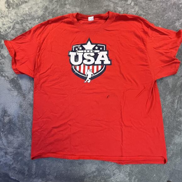 Team USA Shirt Mens 3XL Red Soccer Abby Wambach 20 USWNT Olympics Gildan Cotton - Picture 1 of 10